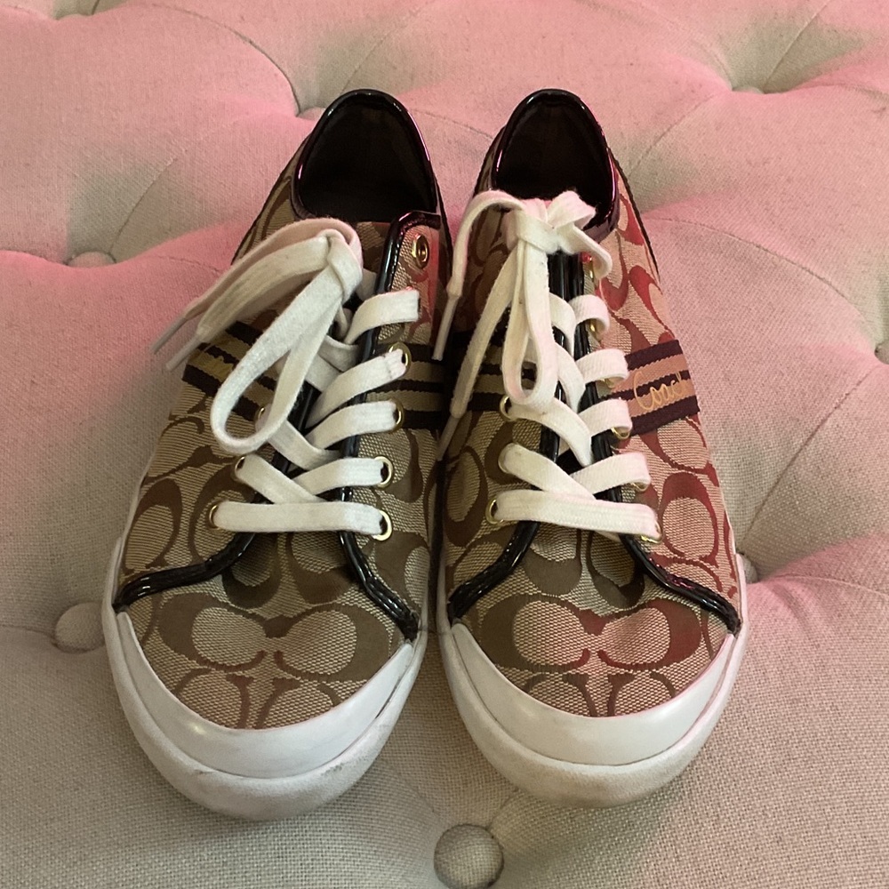 Coach Tan Monogram Lace-Up Sneakers SIZE 7 - Picture 7 of 7